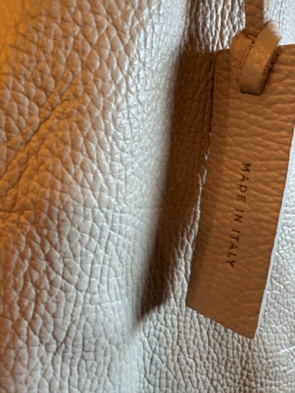American Eagle Italian Leather Pebbled Tote Bag Beige Cream Made in Italy - Picture 3 of 6